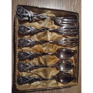 Vintage German Forks Spoons Rose Silver plated Set Of 12 Marked 100